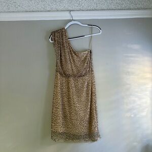 ++Alice + Olivia Gold Sequin One-Shoulder Dress, Size S++